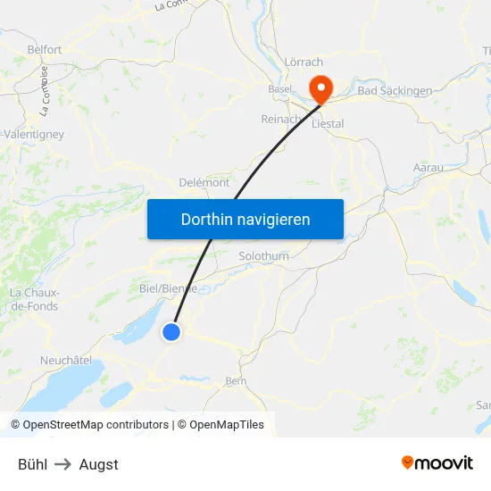 Bühl to Augst map