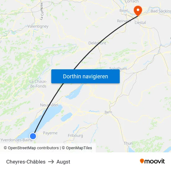 Cheyres-Châbles to Augst map
