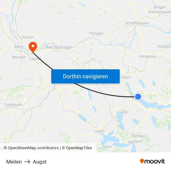 Meilen to Augst map