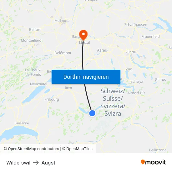 Wilderswil to Augst map