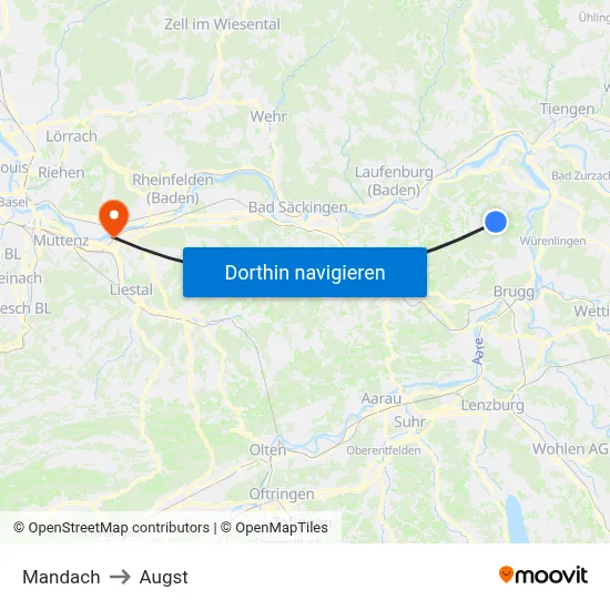 Mandach to Augst map
