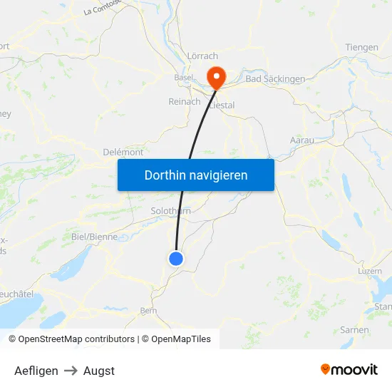 Aefligen to Augst map