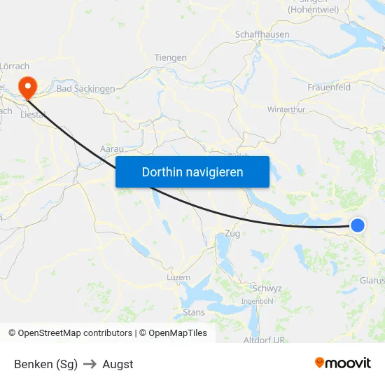 Benken (Sg) to Augst map