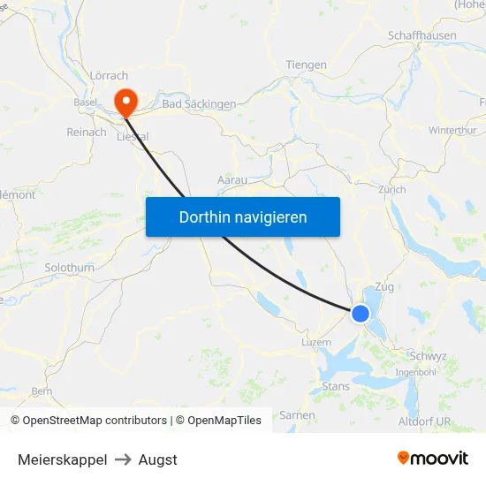 Meierskappel to Augst map