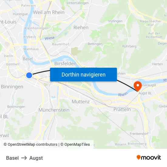 Basel to Augst map
