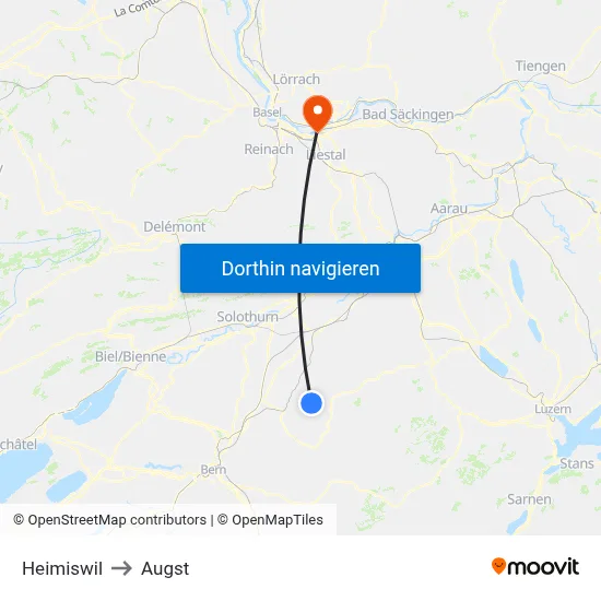 Heimiswil to Augst map