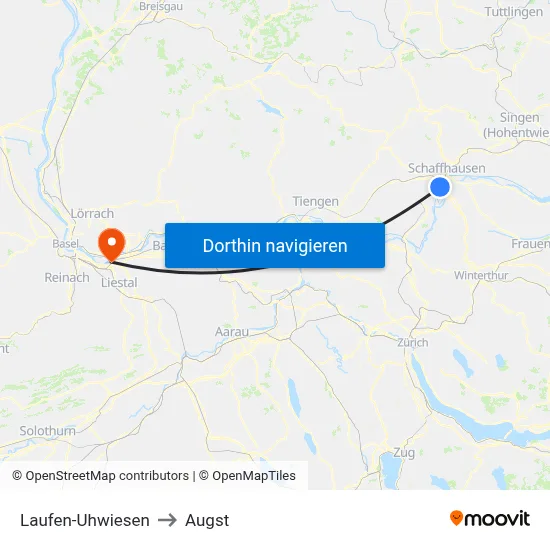 Laufen-Uhwiesen to Augst map