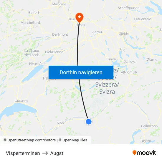 Visperterminen to Augst map