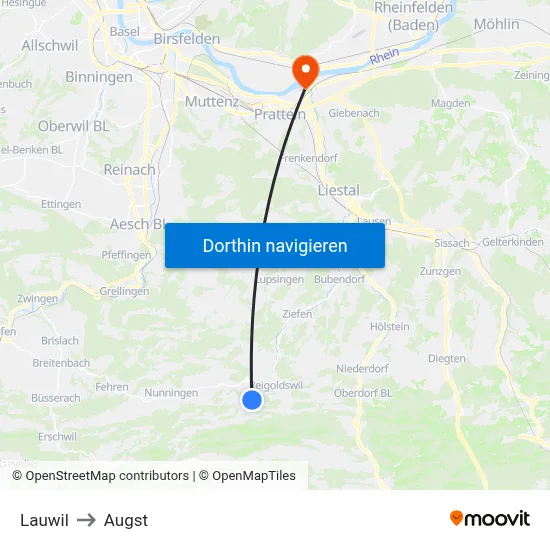 Lauwil to Augst map