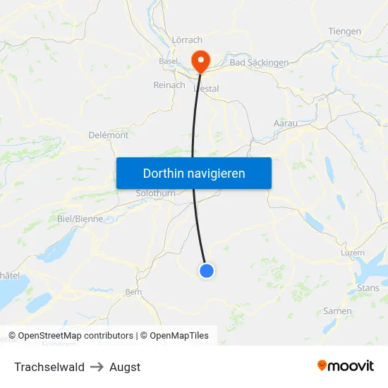Trachselwald to Augst map