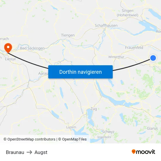 Braunau to Augst map