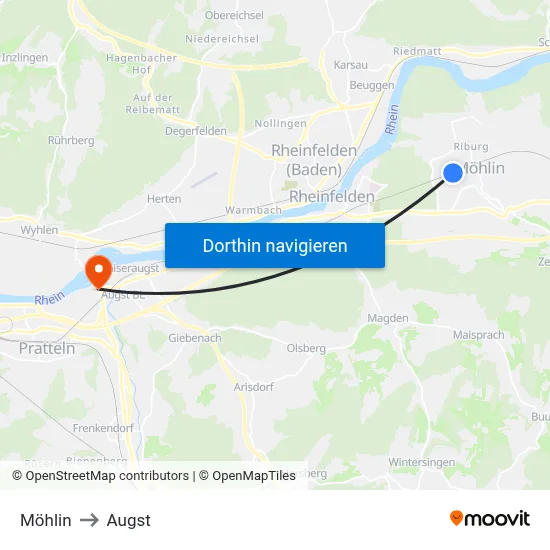 Möhlin to Augst map