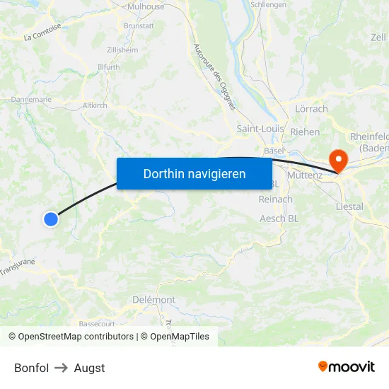 Bonfol to Augst map