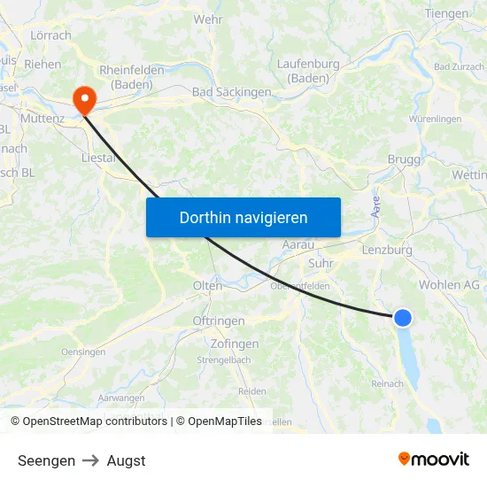 Seengen to Augst map