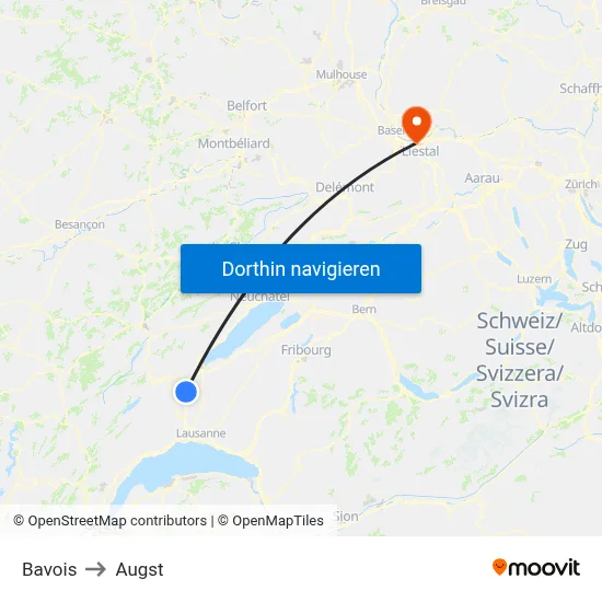 Bavois to Augst map
