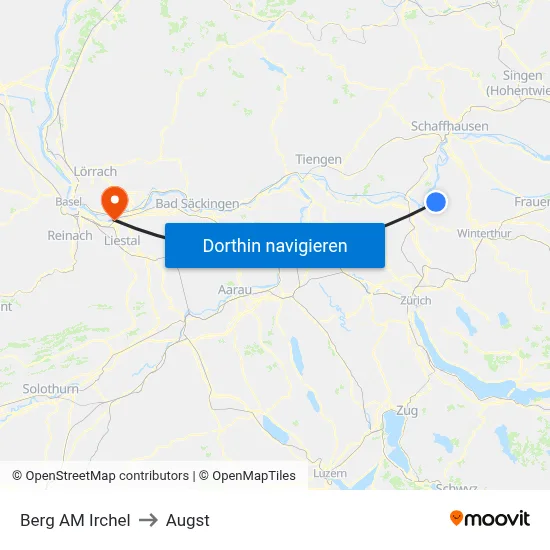 Berg AM Irchel to Augst map