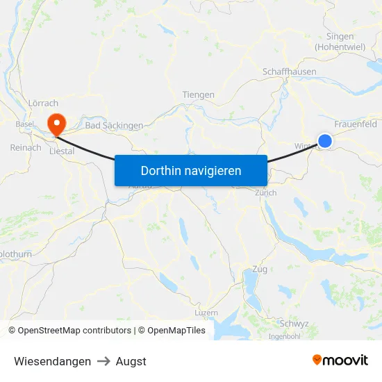 Wiesendangen to Augst map
