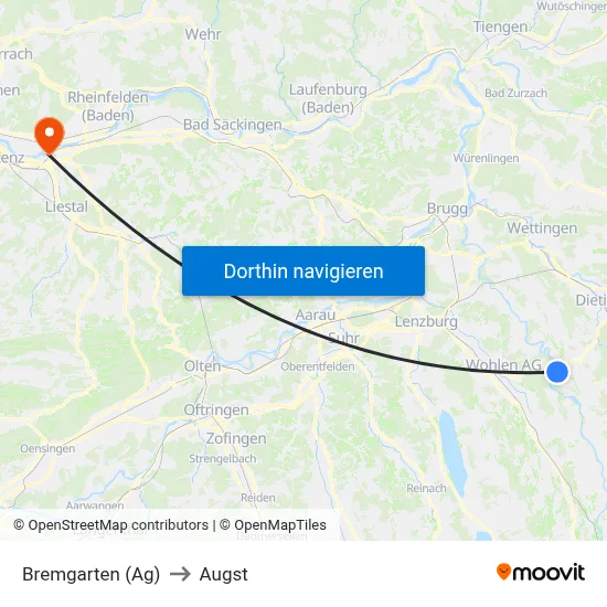 Bremgarten (Ag) to Augst map