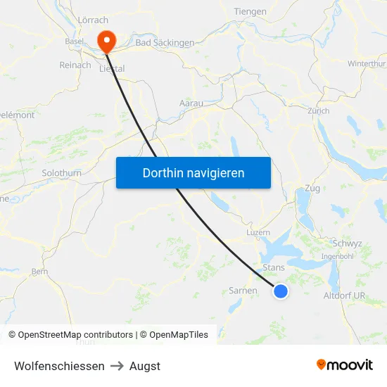 Wolfenschiessen to Augst map
