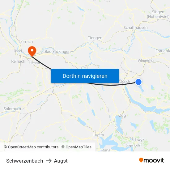 Schwerzenbach to Augst map