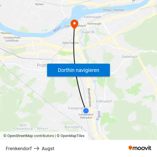 Frenkendorf to Augst map