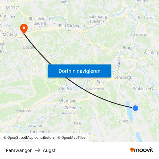 Fahrwangen to Augst map