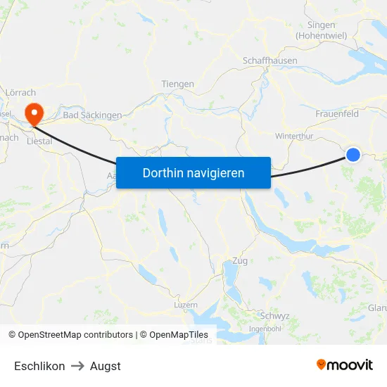 Eschlikon to Augst map