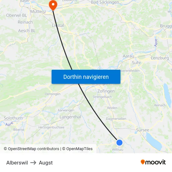 Alberswil to Augst map