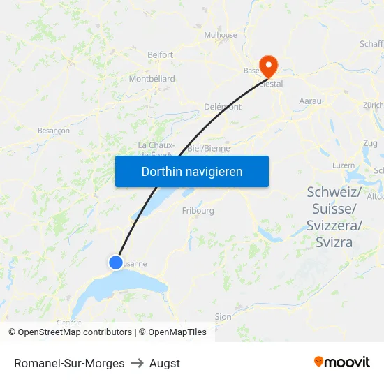 Romanel-Sur-Morges to Augst map
