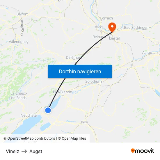 Vinelz to Augst map