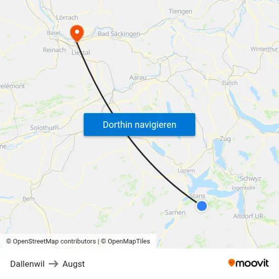 Dallenwil to Augst map
