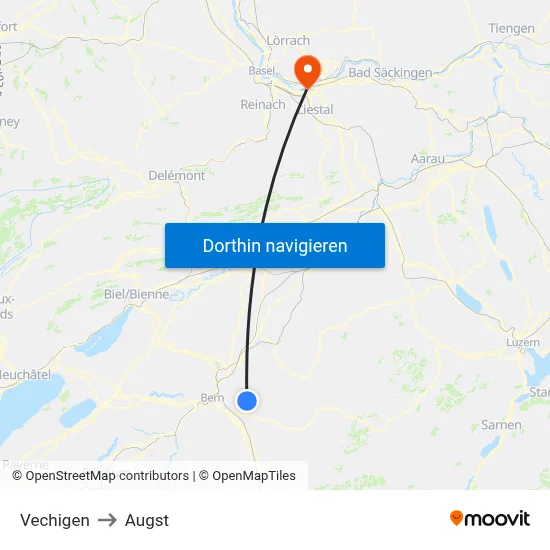 Vechigen to Augst map