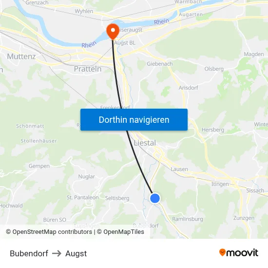 Bubendorf to Augst map