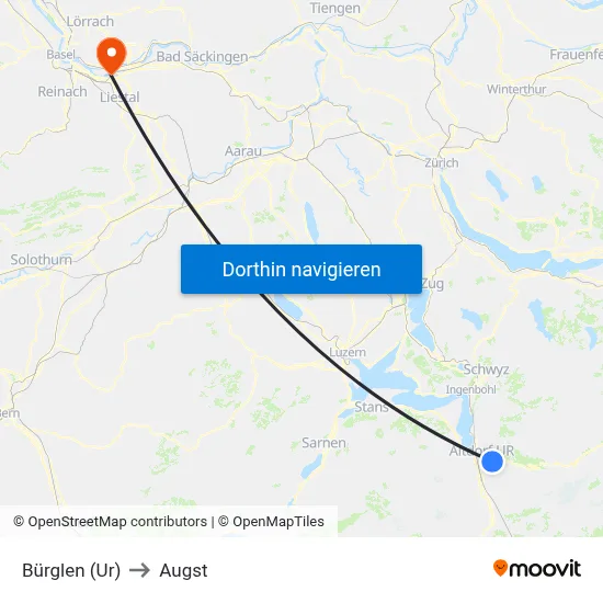 Bürglen (Ur) to Augst map