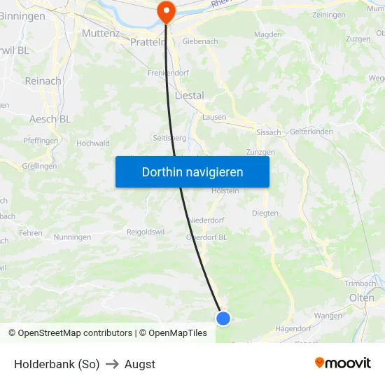 Holderbank (So) to Augst map