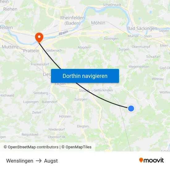 Wenslingen to Augst map