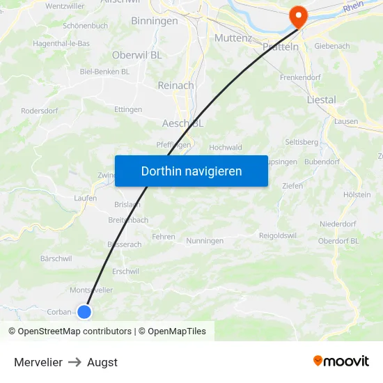 Mervelier to Augst map