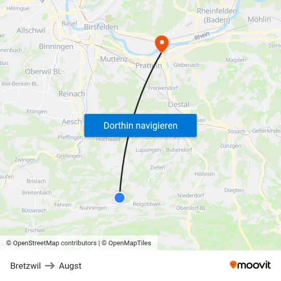 Bretzwil to Augst map