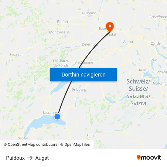 Puidoux to Augst map