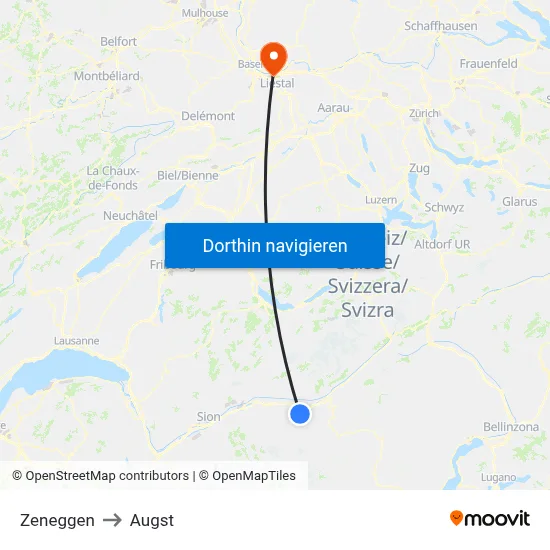 Zeneggen to Augst map