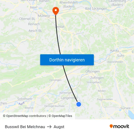 Busswil Bei Melchnau to Augst map
