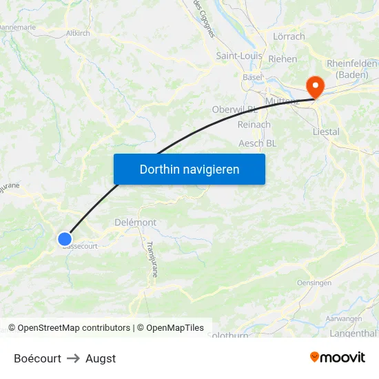 Boécourt to Augst map