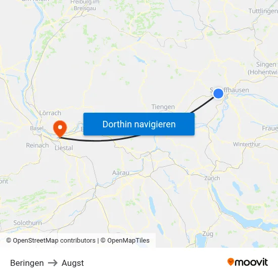 Beringen to Augst map