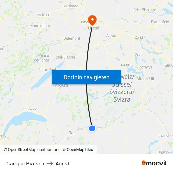 Gampel-Bratsch to Augst map