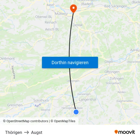 Thörigen to Augst map