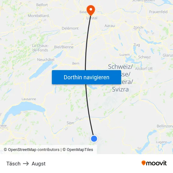 Täsch to Augst map