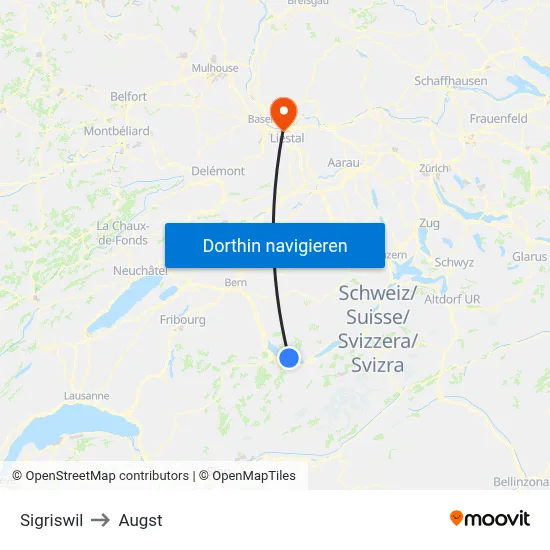 Sigriswil to Augst map