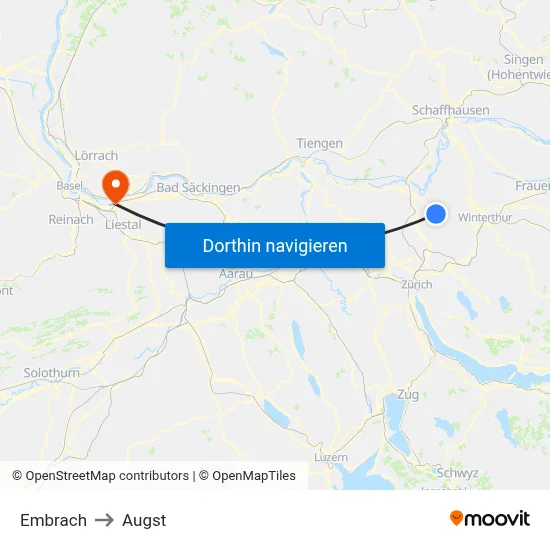 Embrach to Augst map