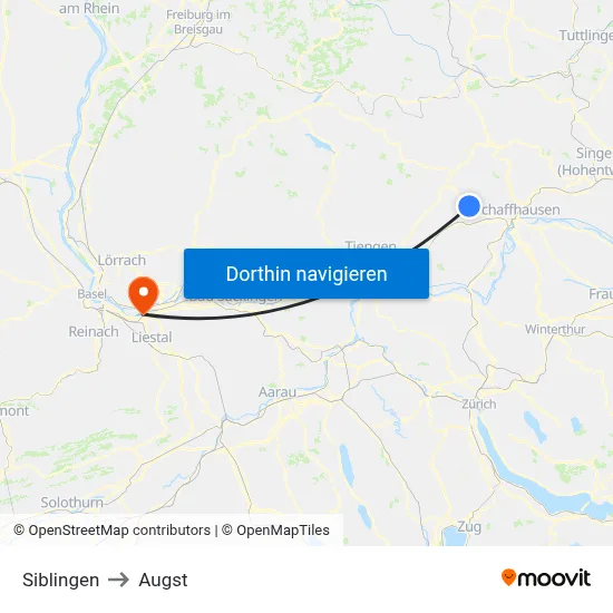Siblingen to Augst map