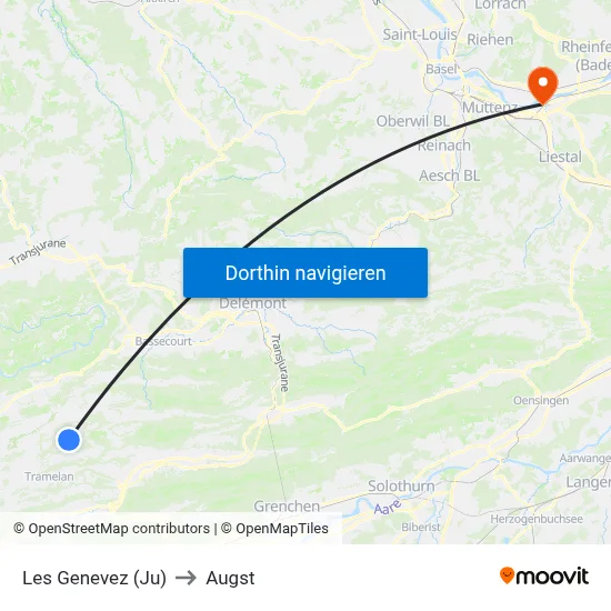 Les Genevez (Ju) to Augst map